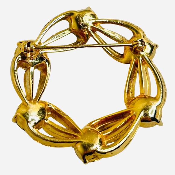 Vintage Gold Tone Large Rhinestone Wreath Brooch - Picture 2 of 3